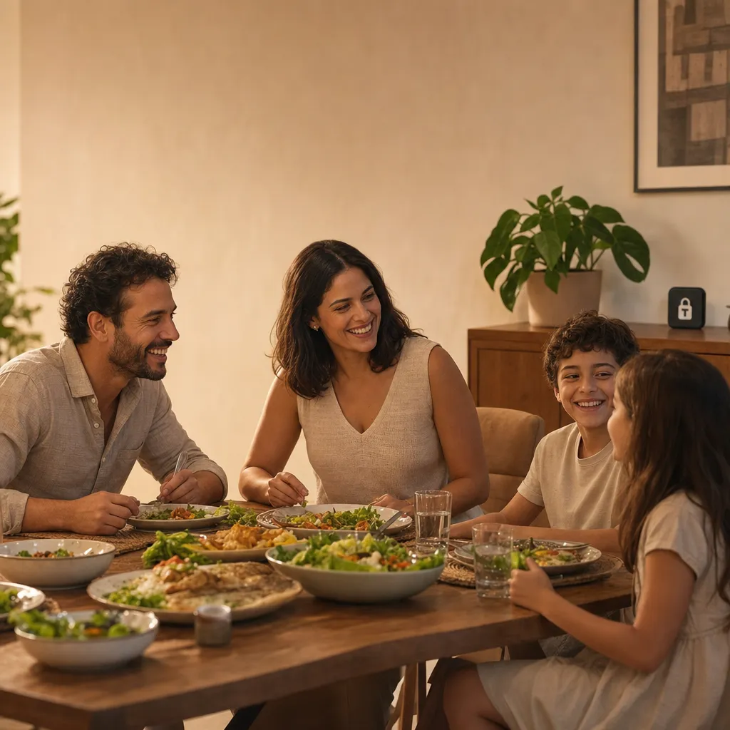 Family gathered at dinner with the Tranca tag left on the sideboard